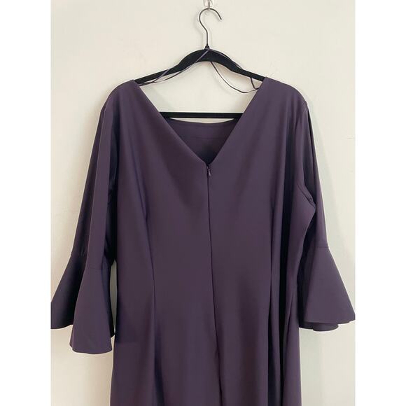 Alex Evenings Slimming Bell Sleeve Scuba Sheath Dress with Brooch in Plum Purple - Picture 8 of 13